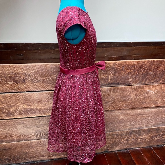 Suzy Chin Sequined Maroon Skater Party Dress - Picture 4 of 11